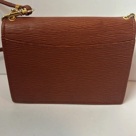Rare Saks Fifth Avenue Brown Cognac Epi Leather Wallet Crossbody Mini Purse